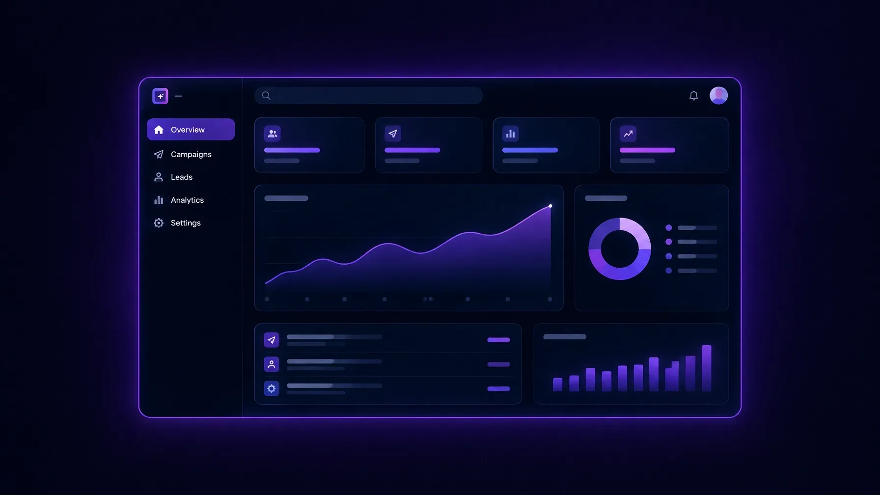 Topa outreach dashboard Dark Topa-style outreach dashboard illustration